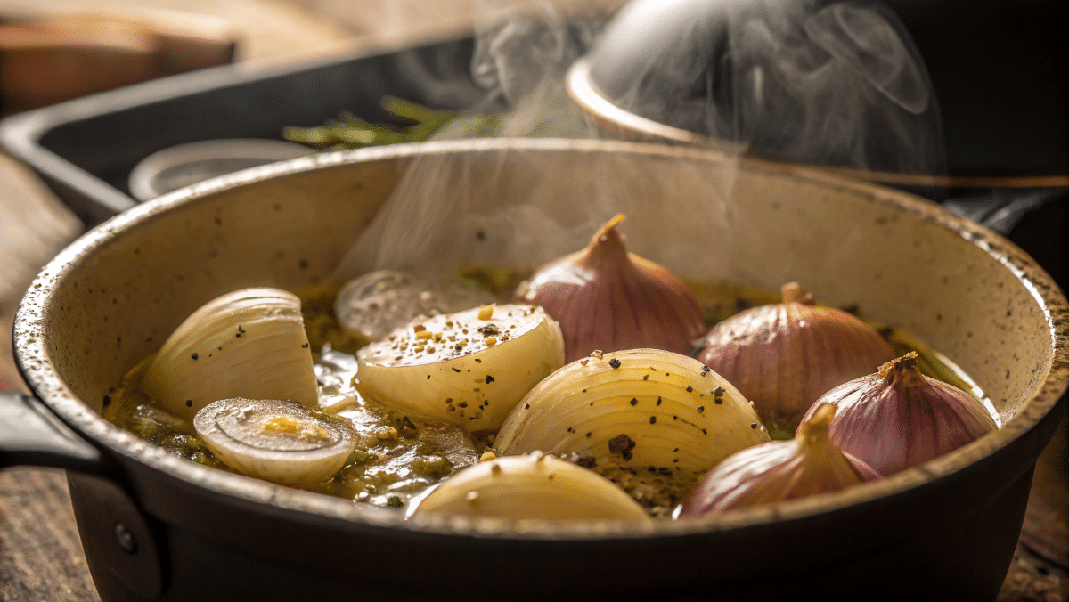 Boiling and seasoning onions for a Healthy Onion Boil