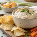 3 Ingredient Easy Onion Dip Recipe That Tastes Like It's Made From Scratch 9 creamy 3 ingredient easy onion dip recipe in a white bowl with chips