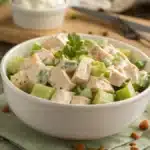 3 Ingredient Chicken Salad Recipe That’s Seriously Delicious 9 3 ingredient chicken salad recipe with mayo and celery in a white bowl
