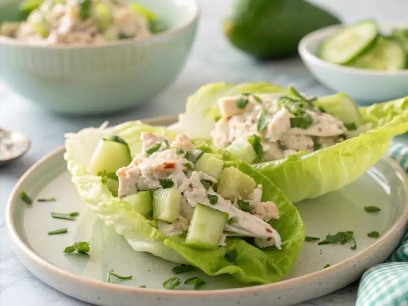 3 Ingredient Chicken Salad Recipe That’s Seriously Delicious 10 Healthy 3 ingredient chicken salad in lettuce cups with Greek yogurt and cucumber
