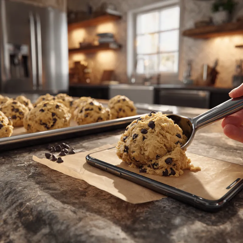 Choc Chip Cookie Recipe Without Brown Sugar – Simple, Crispy, and Delicious 11 Scooping cookie dough without brown sugar onto a baking tray