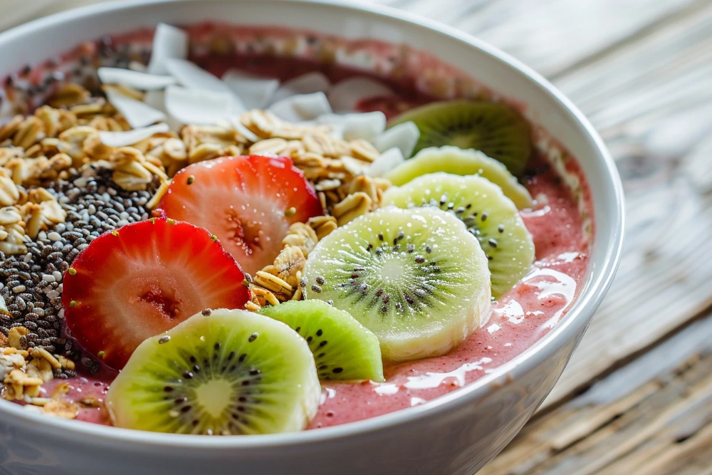 Strawberry Banana Smoothies: The Best 3-Ingredient Healthy Recipe 11 smoothie bowl with strawberry banana base and healthy toppings