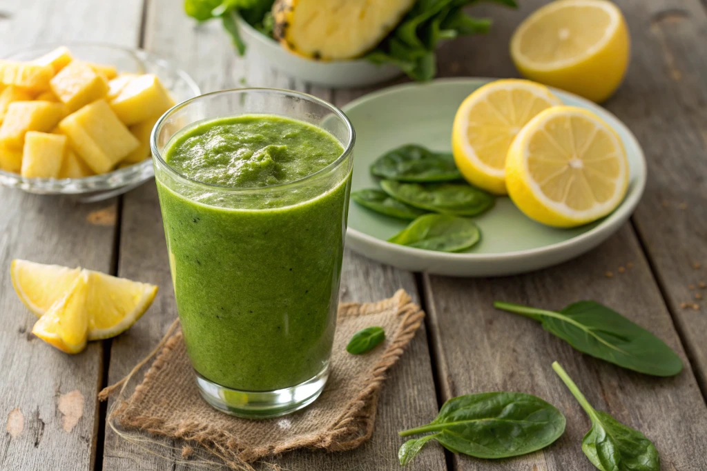Easy Smoothie Recipes 3 Ingredients – Healthy, Quick & Delicious 3 fat-burning green smoothie with spinach, lemon, and pineapple