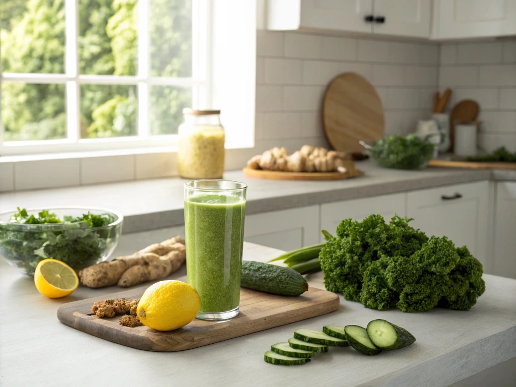 Fat-Burning Green Smoothie: The Best Guide to Burn Belly Fat Naturally 9 Fat-Burning Green green smoothie with lemon and kale for detox