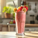 Strawberry Banana Smoothies: The Best 3-Ingredient Healthy Recipe 12 strawberry banana smoothies in clear glass with fruit toppings