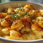 Viral TikTok Air Fryer Mac And Cheese : The Ultimate Guide 3 TikTok air fryer mac and cheese with golden crispy cheese topping in a white bowl