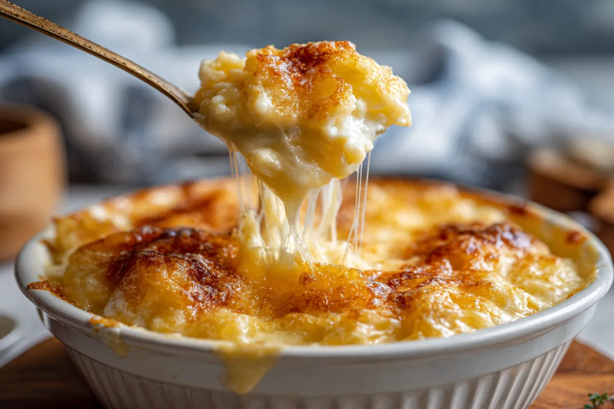 image_1200x800_1753216455328 Stretchy cheesy air fryer mac and cheese with creamy interior being scooped