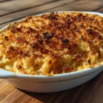 Creamy vegan air fryer mac and cheese with crispy topping