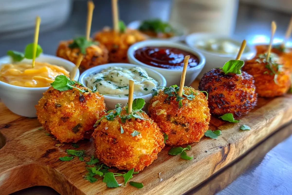 image_1200x800_1753383360161 Party platter of air fryer mac and cheese balls with sauces