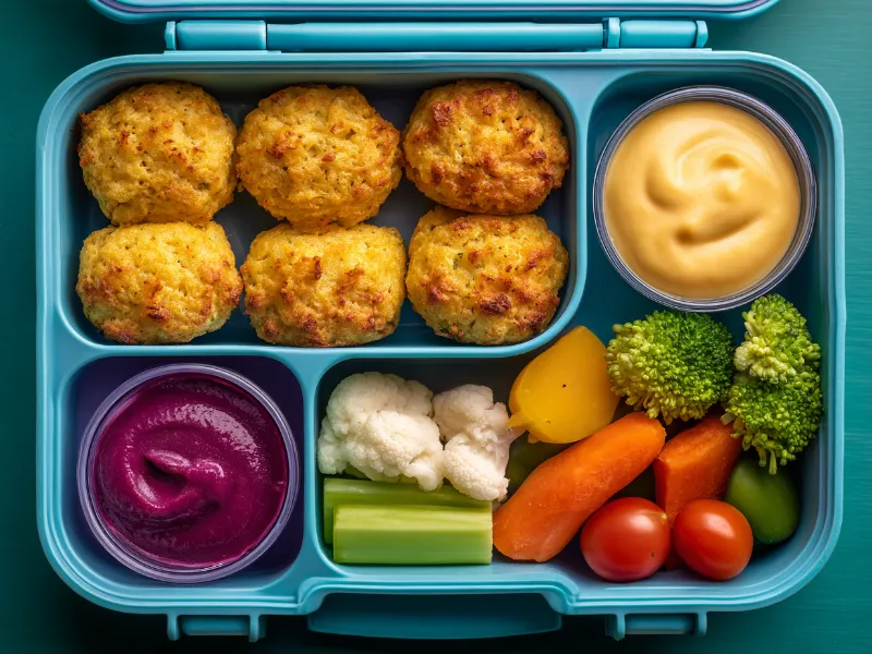 image_800x600_1752960402501 Lunchbox with kid-friendly mac and cheese muffins and dipping sauces