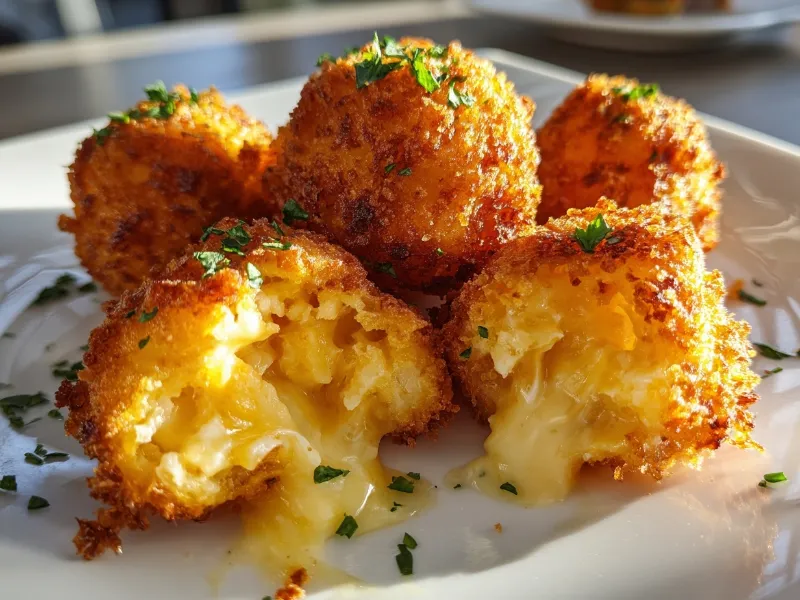 Ultra crispy mac and cheese bites served hot
