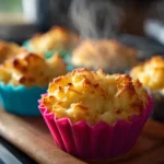 Kid-friendly mac and cheese muffins air fried in silicone cups with crispy tops