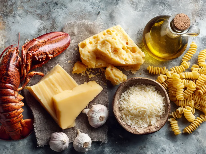 téléchargement Ingredients for gourmet mac and cheese with truffle oil and lobster