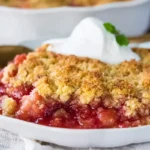 Freshly baked rhubarb dump cake in a pan