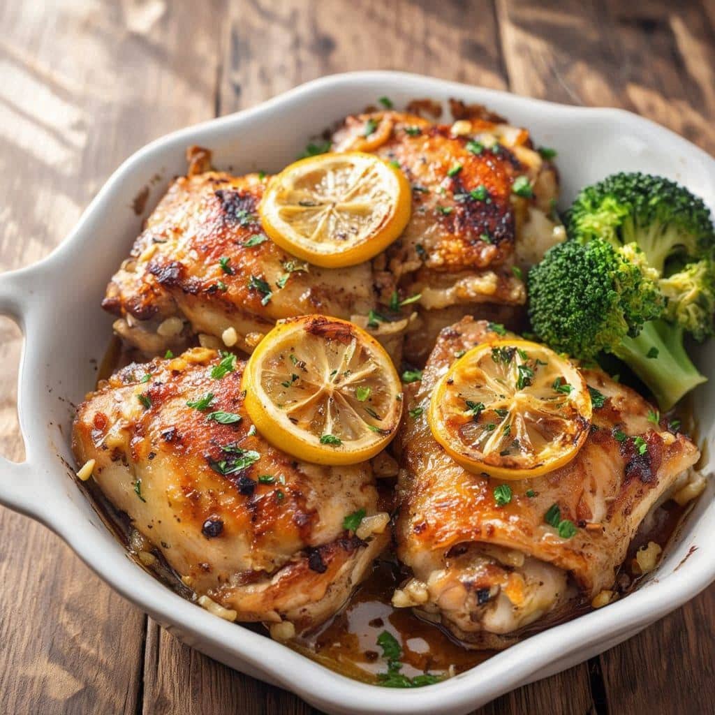 Baked 3 ingredient recipes for diabetics Lemon Garlic Chicken with broccoli.