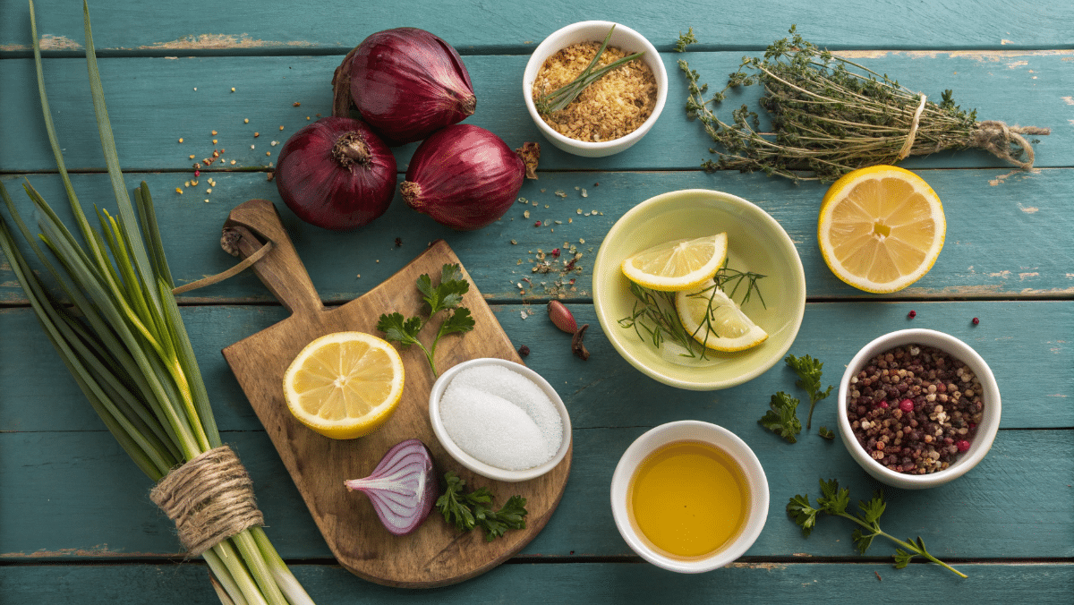 Ingredients for Cajun Onion Boil with onions and Cajun spices